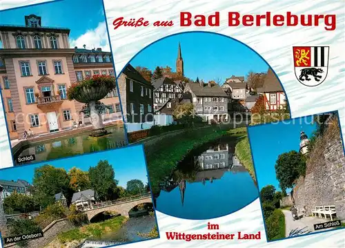Bad_Berleburg Schloss Odeborn Bruecke Stadtmauer Motiv mit Kirche Wappen Bad_Berleburg