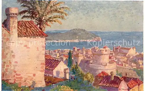 AK / Ansichtskarte Dubrovnik_Ragusa Stadtpanorama Kuenstlerkarte Dubrovnik Ragusa