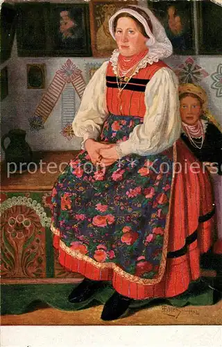 Trachten_Polen Eine Wirtin aus der Gegend von Sieradz Kuenstlerkarte 
