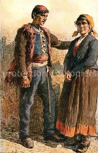 Trachten_Dalmatien Junges Paar Jugoslawische Tracht Meneghello Dincic Kuenstlerkarte 