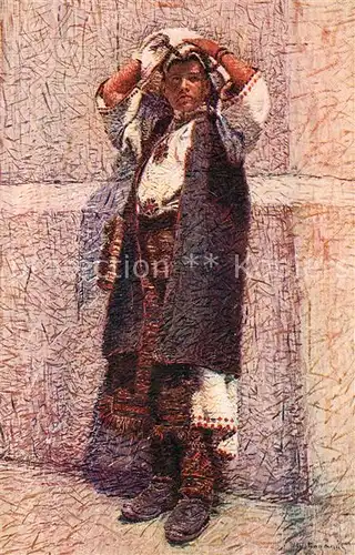 Trachten_Bosnien_Herzegowina Junger Mann in Tracht Bozzarich Kuenstlerkarte 