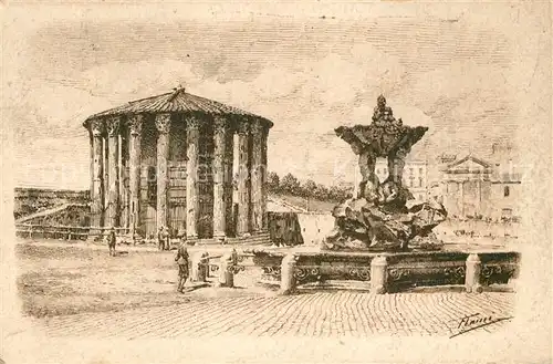 Roma_Rom Tempio di Vesta Zeichnung Kuenstlerkarte Roma_Rom