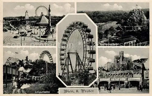 AK / Ansichtskarte Wien Prater Praterstern Liliputbahn Riesenrad Hochschaubahn Geisterschloss Wien