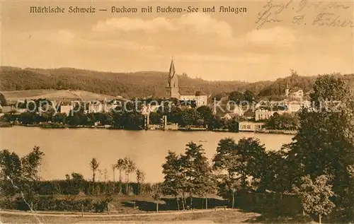 AK / Ansichtskarte Buckow_Maerkische_Schweiz Panorama mit Buckowsee und Anlagen Buckow_Maerkische_Schweiz