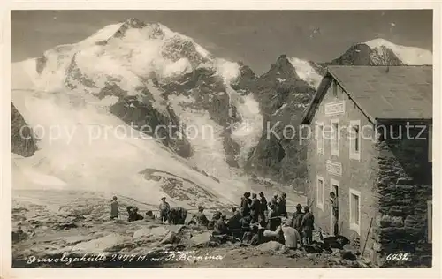 AK / Ansichtskarte Diavolezzahuette mit Piz Bernina Diavolezzahuette