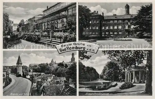 AK / Ansichtskarte Bad_Homburg Kurhaus Schloss mit Ceder Bruecke Elisabethenbrunnen Bad_Homburg