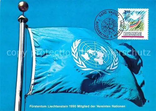 AK / Ansichtskarte Liechtenstein  Mitglied der Vereinten Nationen Fahne 