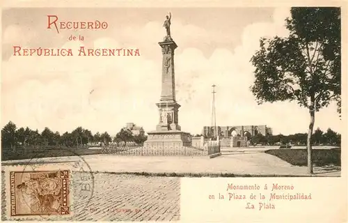 AK / Ansichtskarte La_Plata_Buenos_Aires Monumento a Moreno Plaza de la Municipalidad La_Plata_Buenos_Aires