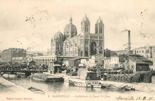 AK / Ansichtskarte Marseille_Bouches du Rhone Cathedrale et Canal St Jean Marseille