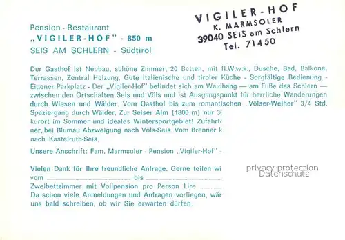 AK / Ansichtskarte Seis_Schlern Pension Restaurant Vigiler Hof Seis_Schlern