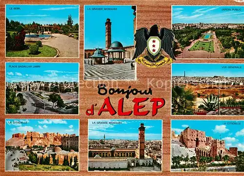 AK / Ansichtskarte Alep Le Sebil Place Sadallah Jabri Citadelle Grande Mosquee Jardin Public Alep
