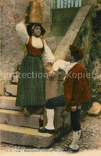 AK / Ansichtskarte Pyrenees_Region Montagnard essayant de derider sa belle Pyrenees Region