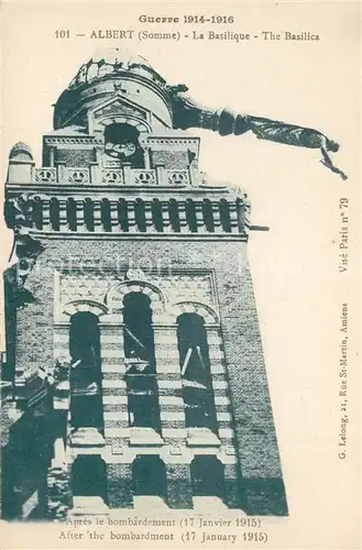 AK / Ansichtskarte Albert_Somme Basilique Guerre 1914 1916 Albert Somme