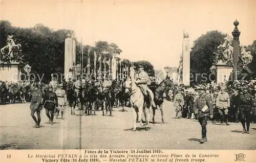 AK / Ansichtskarte Paris Fetes de la Victoire 14. Juillet 1919 Soldaten am Place de la Concorde Paris