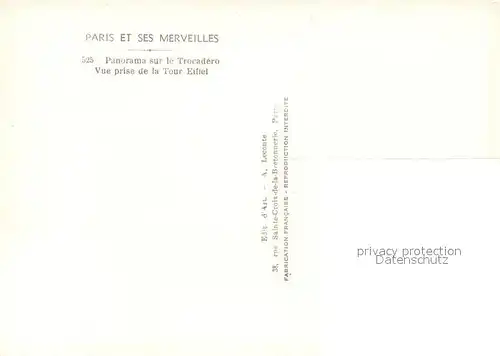 AK / Ansichtskarte Paris et ses merveilles Le Trocadero vue prise de la Tour Eiffel Paris