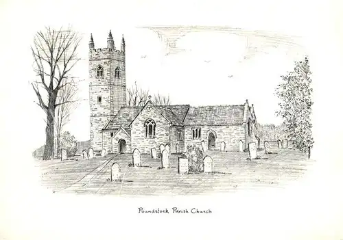 AK / Ansichtskarte Poundstock_Cornwall Parish Church Drawing Kuenstlerkarte 
