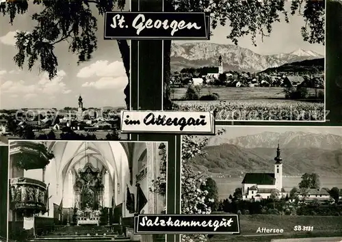 AK / Ansichtskarte St_Georgen_Attergau Gesamtansicht mit Alpenpanorama Motiv mit Kirche Innenansicht Kanzel St_Georgen_Attergau