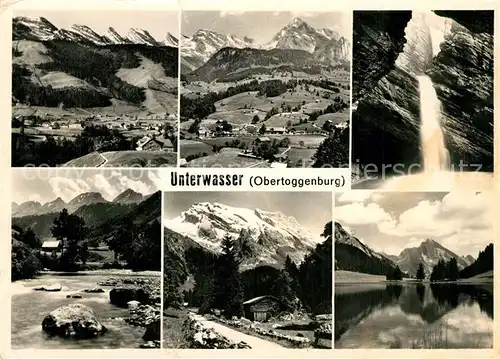 AK / Ansichtskarte Unterwasser_Toggenburg Gesamtansicht mit Alpenpanorama Wasserfall See Unterwasser Toggenburg