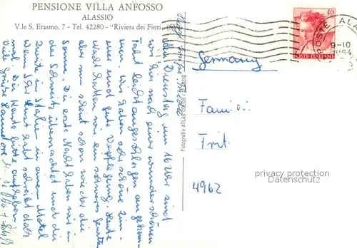 AK / Ansichtskarte Alassio Pensione Villa Anfosso Alassio
