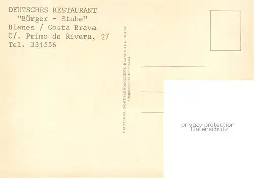 AK / Ansichtskarte Blanes Deutsches Restaurant Buerger Stube Blanes