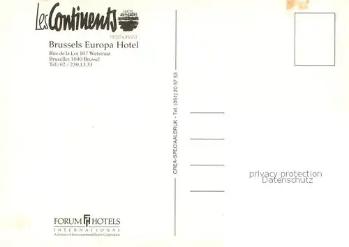 AK / Ansichtskarte Bruessel_Bruxelles Les Continents Brussels Europa Hotel Bruessel_Bruxelles