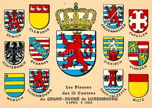 AK / Ansichtskarte Luxembourg_Luxemburg Les Blasons des 12 Cantons Luxembourg Luxemburg