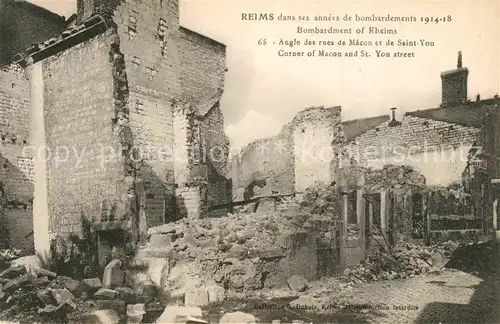 AK / Ansichtskarte Reims_Champagne_Ardenne Bombardements 1914 18 Ruinen Angle des rues Macon et de Saint Yon Reims_Champagne_Ardenne