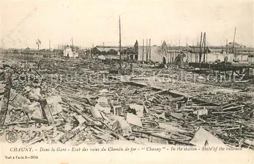 AK / Ansichtskarte Chauny_Aisne Dans la Gare Ruines Chauny Aisne