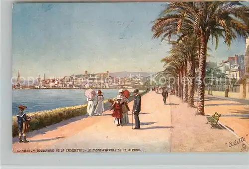 AK / Ansichtskarte Cannes_Alpes Maritimes Boulevard de la Croisette Mont Chevallier et le Port Gilette K?nstlerkarte Cannes Alpes Maritimes