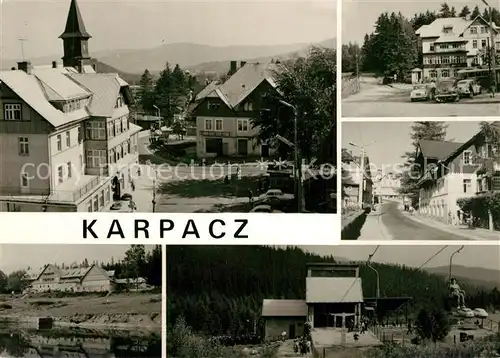 AK / Ansichtskarte Karpacz Ortsmotiv mit Kirche Hotels Sessellift Karpacz