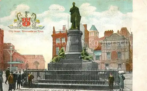 AK / Ansichtskarte Newcastle_On_Tyne_United Kingdom City Arms Stephensons Monument Newcastle_On