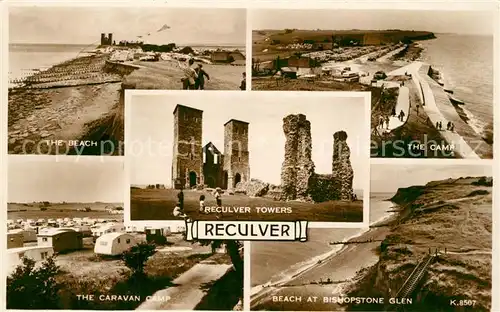 AK / Ansichtskarte Reculver Reculver Towers Beach Camp The Caravan Camp Bishopstone Glen Reculver