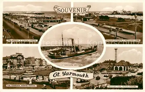 AK / Ansichtskarte Yarmouth The Marina Anchor Gardens Britannia Pier Fountain Marine Parade Boating Lake 