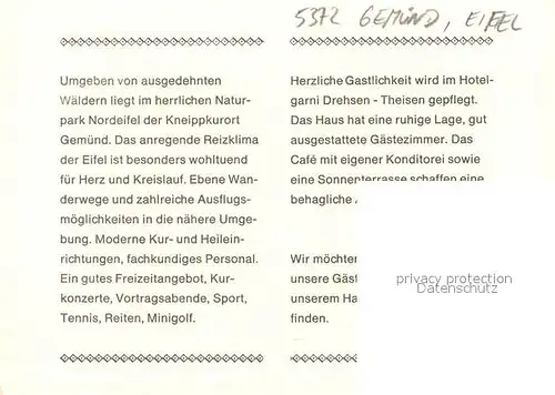 AK / Ansichtskarte Gemuend_Eifel Cafe Hotel Drehsen Gemuend Eifel