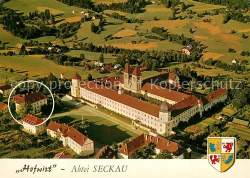 AK / Ansichtskarte Seckau Fliegeraufnahme Benediktiner Abtei Basilika Pension Hofwirt Seckau