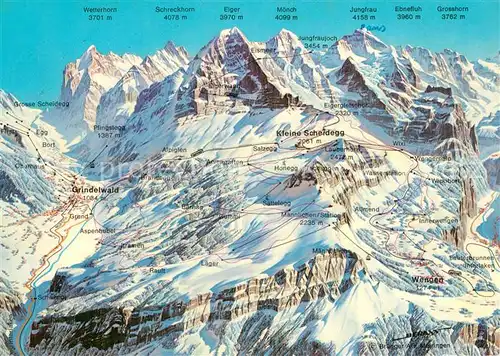 AK / Ansichtskarte Berner_Oberland Panoramakarte Skipistenplan Berner_Oberland