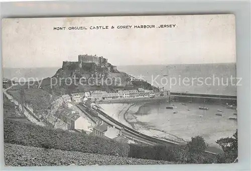 AK / Ansichtskarte Jersey_UK Mont Orgueil Castle and Corey Harbour Jersey_UK