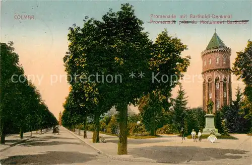 AK / Ansichtskarte Colmar_Haut_Rhin_Elsass Promenade mit Bartholdi Denkmal Colmar_Haut_Rhin_Elsass