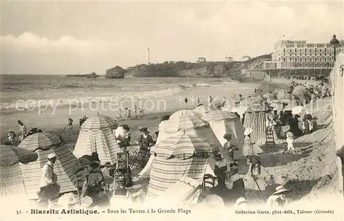 AK / Ansichtskarte Biarritz_Pyrenees_Atlantiques Sous les Tentes a la Grande Plage Biarritz_Pyrenees