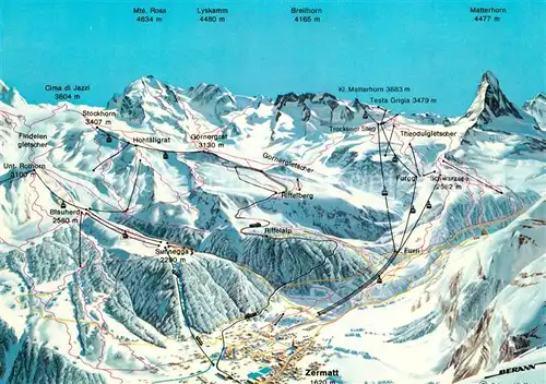 AK / Ansichtskarte Zermatt_VS Pistenplan Zermatt_VS
