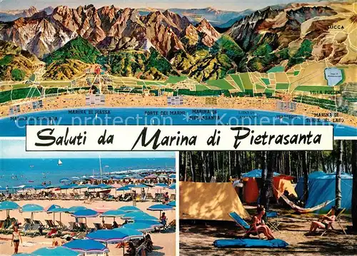 AK / Ansichtskarte Marina_di_Pietrasanta Strand Campingplatz Panoramakarte Marina_di_Pietrasanta
