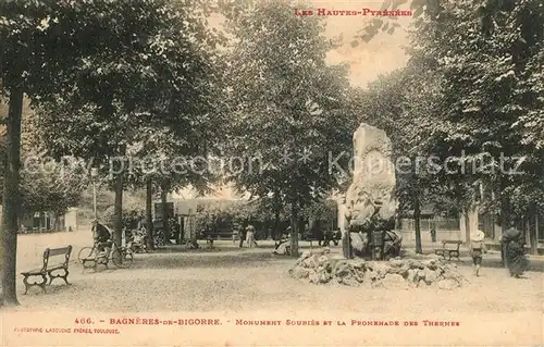 AK / Ansichtskarte Bagneres de Bigorre Monument Soubies et Promenade des Thermes Bagneres de Bigorre