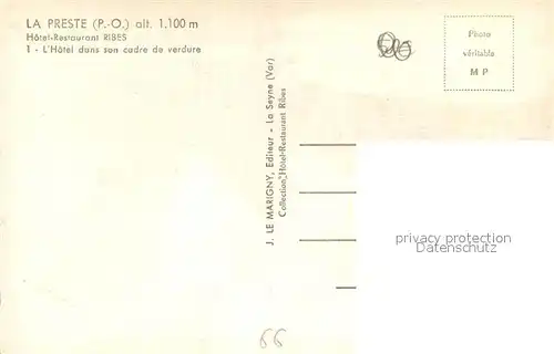AK / Ansichtskarte La_Preste Hotel Restaurant Ribes La_Preste