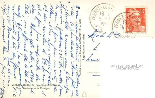 AK / Ansichtskarte Vernet les Bains Vue generale et le Canigou Pyrenees Vernet les Bains