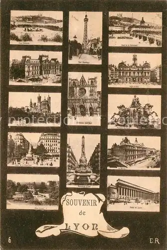 AK / Ansichtskarte Lyon_France Place Bellecour Hotel de Ville Tour Metallique Monument Carnot Bourse Palaise de Justice Lyon France