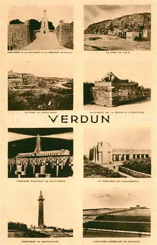 AK / Ansichtskarte Verdun_Meuse Monument Victoire Le Fort de Vaux Monument de la Chapelle Sainte Fine Cimetiere National Monument de Monifaction Verdun Meuse