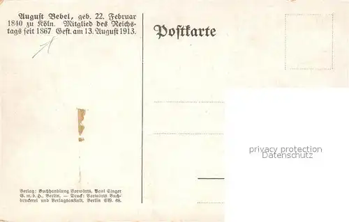 AK / Ansichtskarte Politiker August Bebel  Politiker