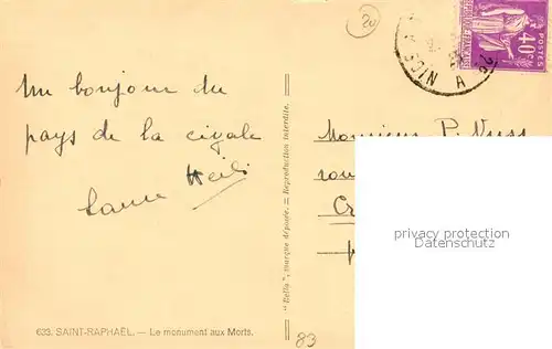 AK / Ansichtskarte Saint Raphael_Var Monument aux Morts Kriegerdenkmal Saint Raphael Var