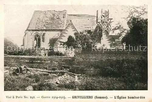 AK / Ansichtskarte Grivillers Eglise bombardee Grande Guerre Truemmer 1. Weltkrieg Grivillers