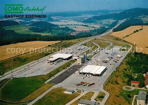 AK / Ansichtskarte Autobahn Lomo Autohof Rasthof Eisenach Fliegeraufnahme Krauthausen 